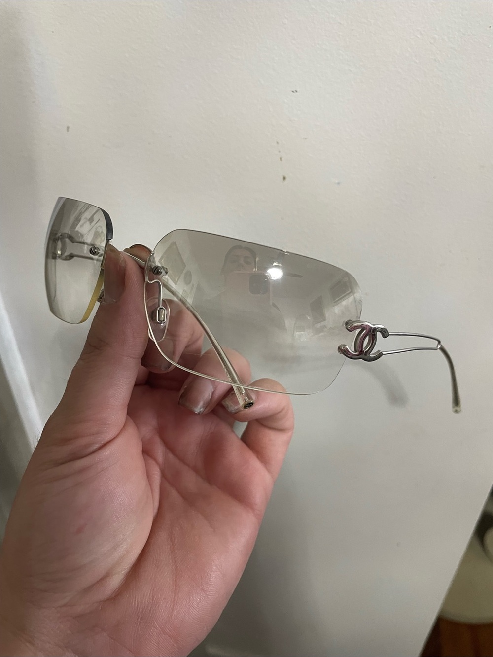 Chanel vintage Y2K Rimless Square Silver Frame Sunglasses - clear Lenses
